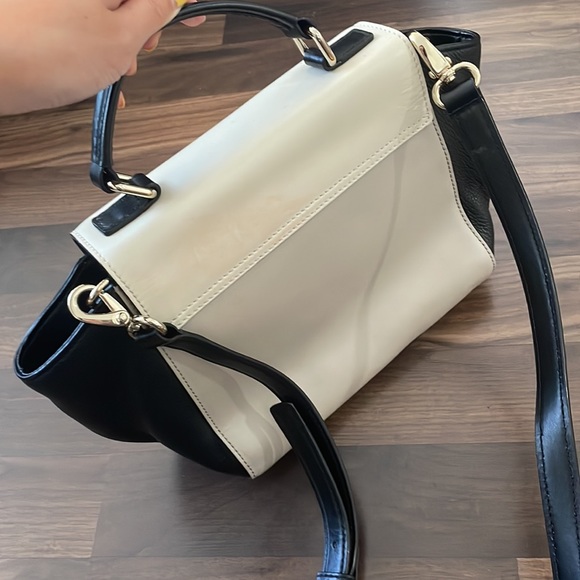 Kate Spade colorblock black white tan flap shoulder satchel purse - Picture 3 of 7